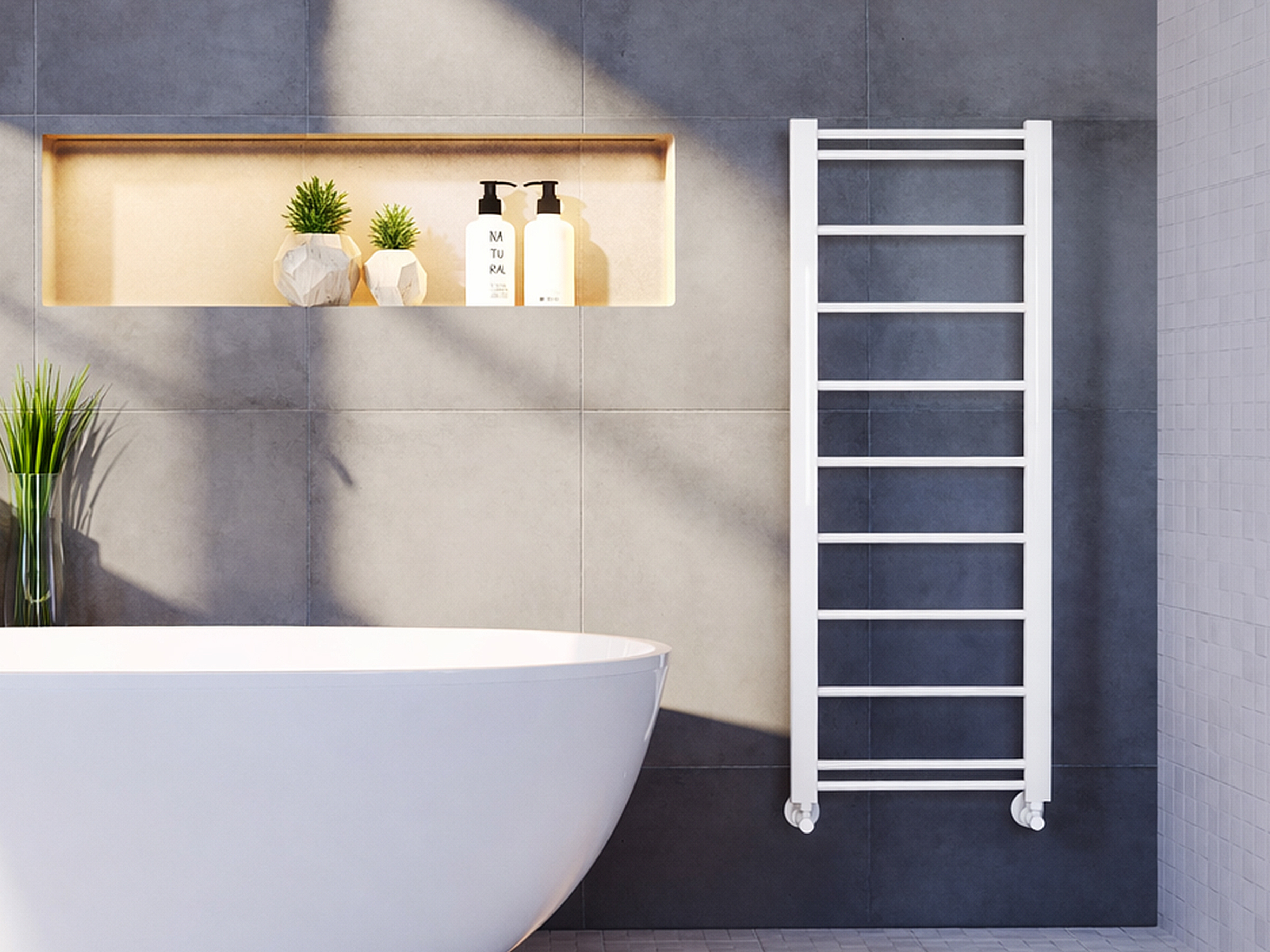 Uscător de prosoape decorativ LOJIMAX, colecția LODOS STYLE Lățime 300 mm. Înălțime 700 mm. alb mat