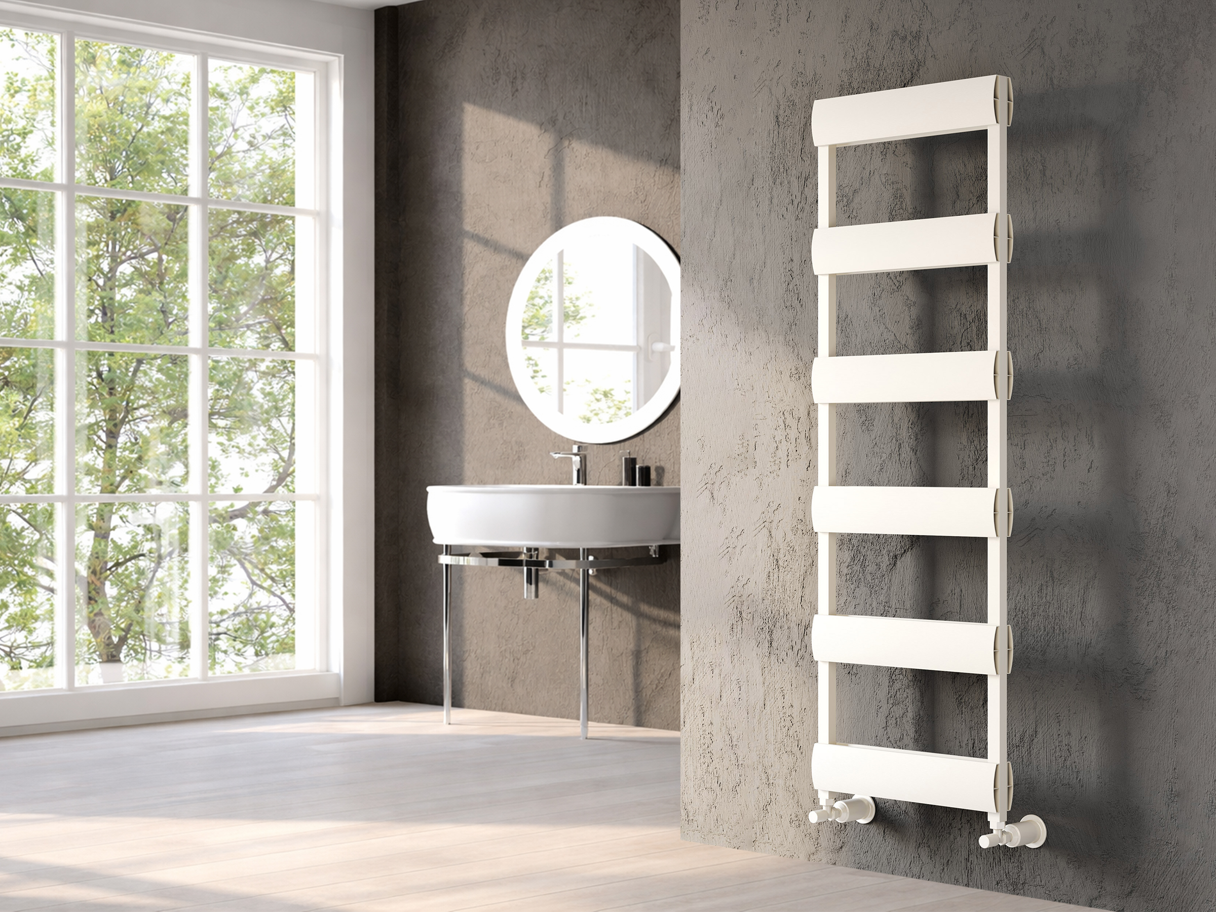 Uscător de prosoape decorativ LOJIMAX, colecția EMERALD  DOUBLE  STYLE Lățime 300 mm. Înălțime 680 mm. alb mat