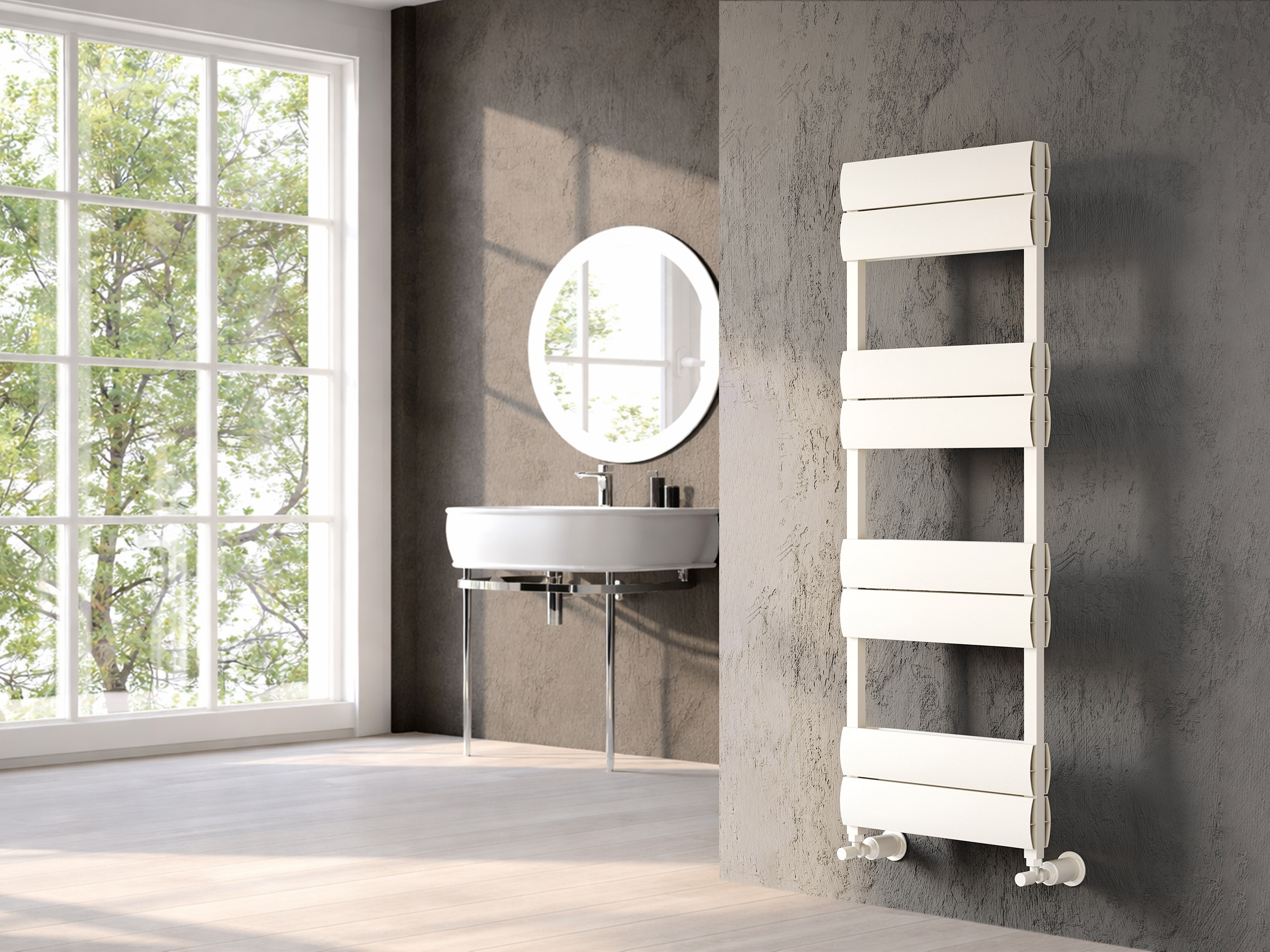 Uscător de prosoape decorativ LOJIMAX, colecția EMERALD  DOUBLE  LINE Lățime 300 mm. Înălțime 600 mm. alb mat