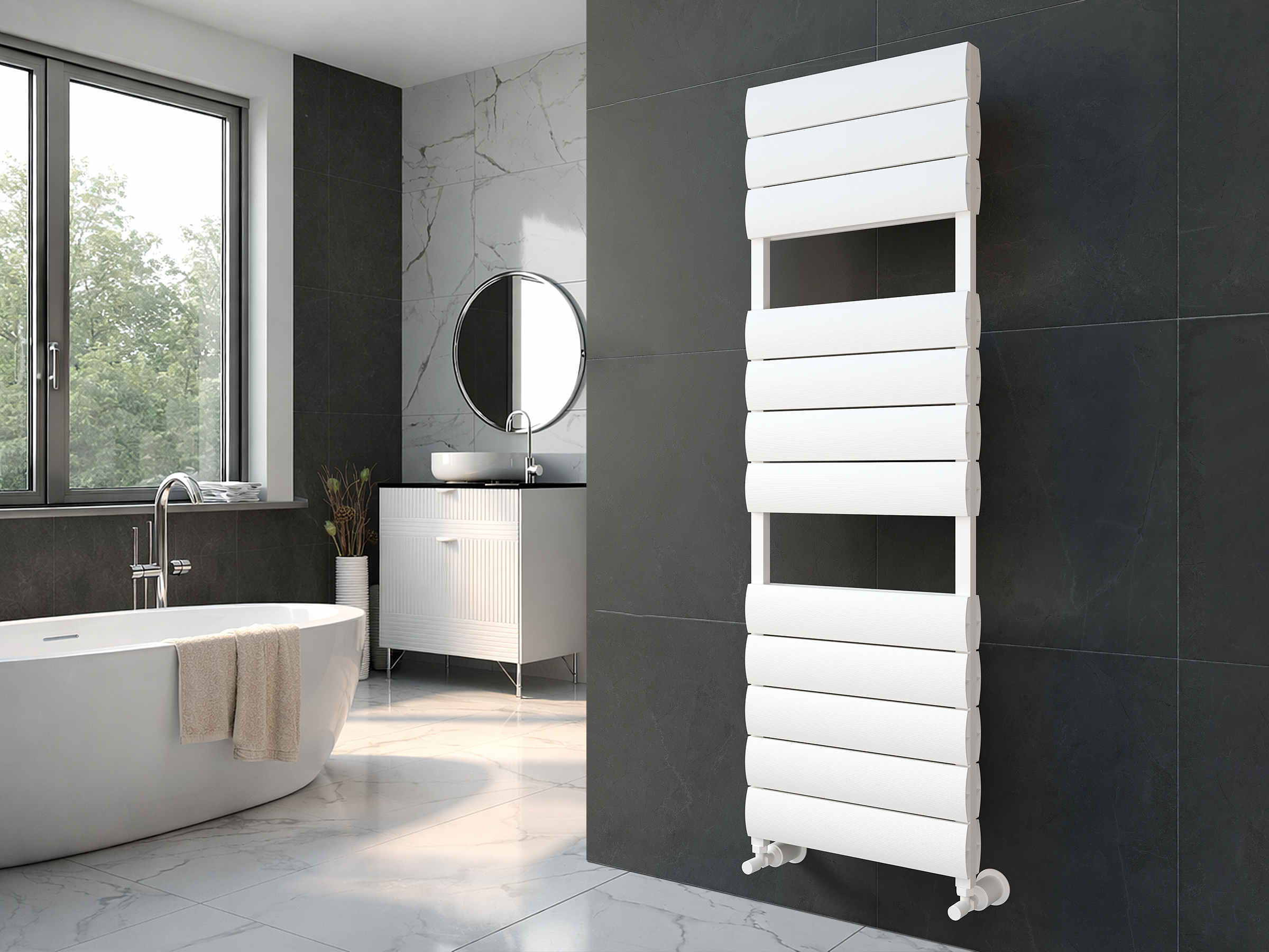 Uscător de prosoape decorativ LOJIMAX, colecția EMERALD  DOUBLE  PLUS Lățime 300 mm. Înălțime 685 mm. alb mat