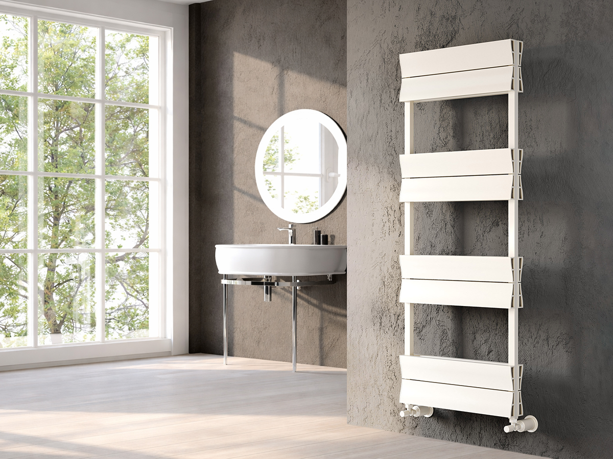 Uscător de prosoape decorativ LOJIMAX, colecția DUAL LINE DOUBLE Lățime 300 mm. Înălțime 600 mm. alb mat