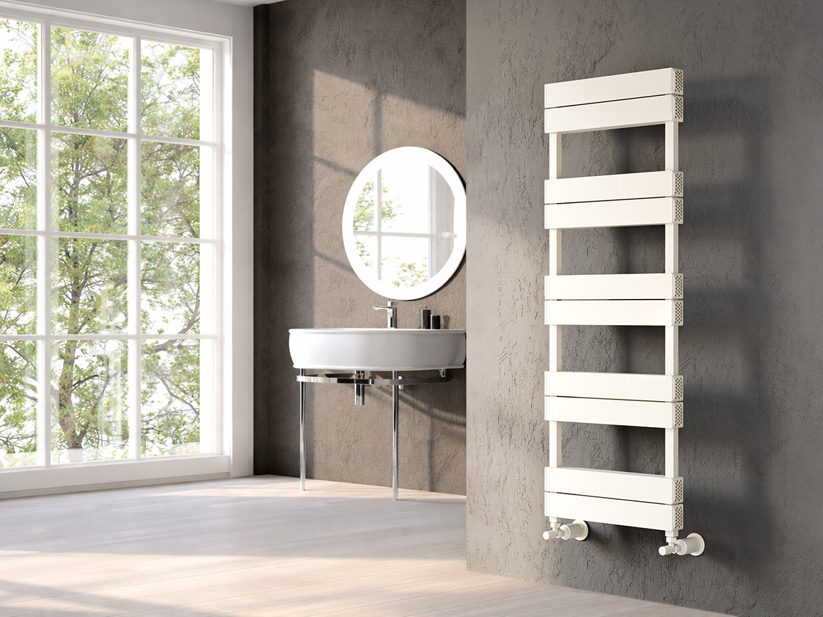 Uscător de prosoape decorativ LOJIMAX, colecția CALVIN LINE Lățime 400 mm. Înălțime 700 mm. alb mat