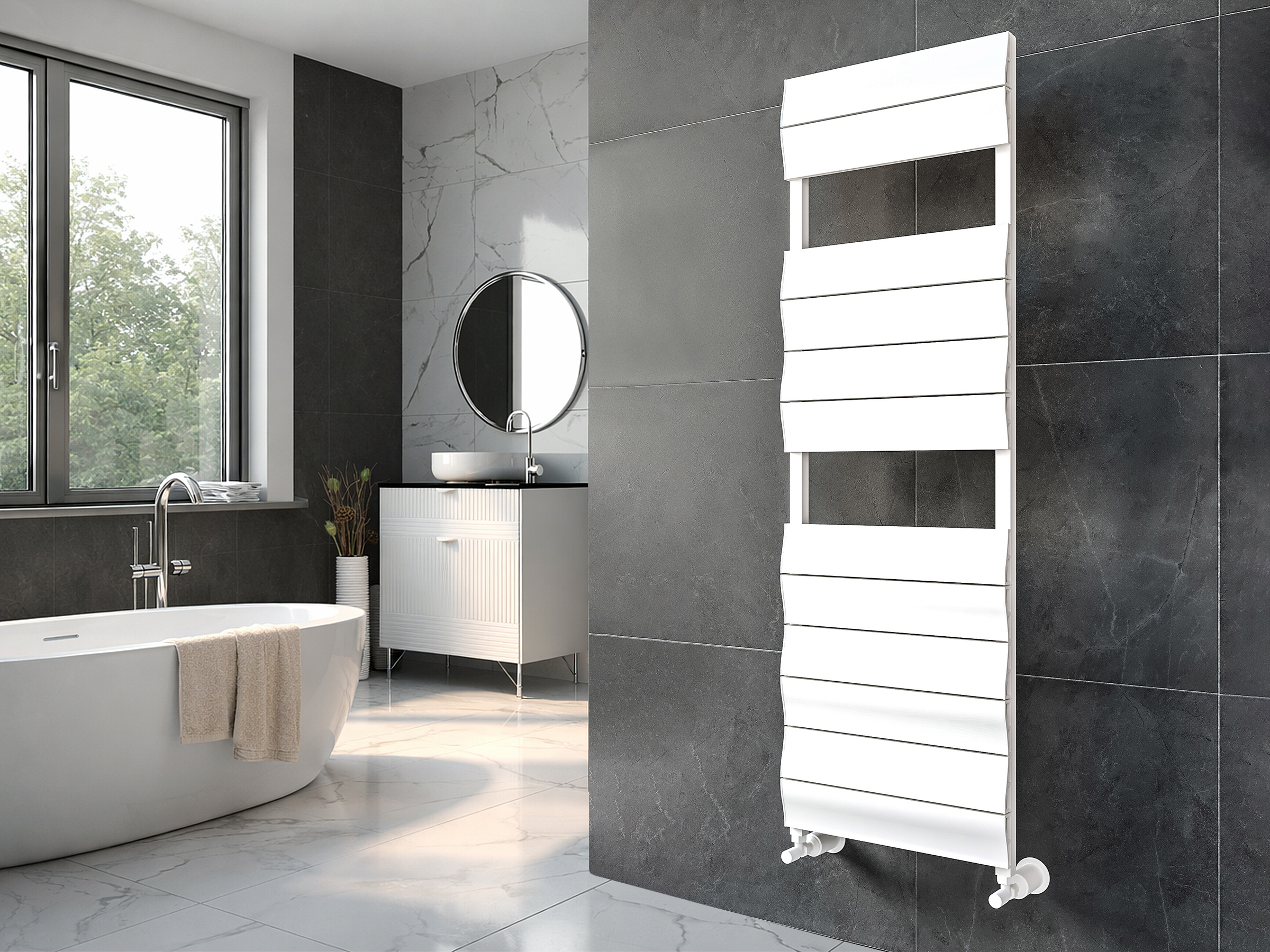 Uscător de prosoape decorativ LOJIMAX, colecția LIA PLUS Lățime 400 mm. Înălțime 1200 mm. alb mat