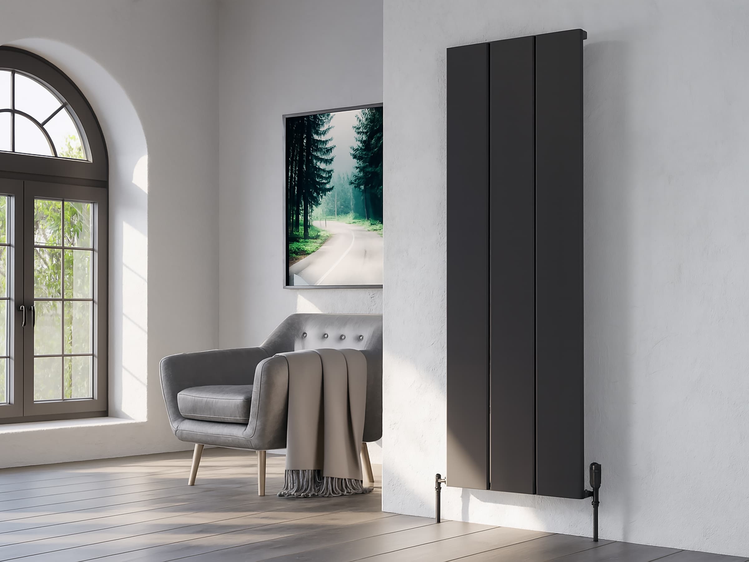 Дизайнерский радиатор LOJIMAX, коллекция  NISH DOUBLE высота 200 мм. ширина 404 мм. черный мат