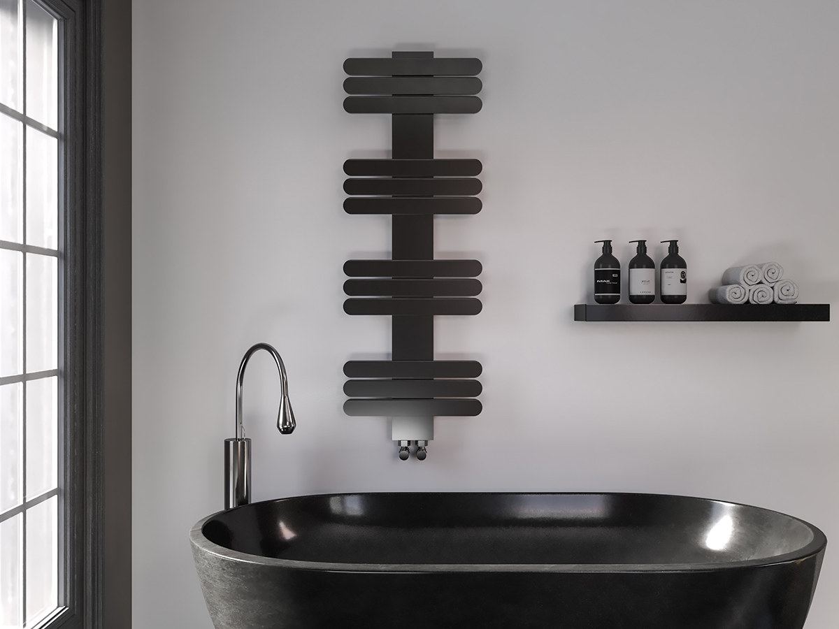 Uscător de prosoape decorativ LOJIMAX, colecția BALLOSS Lățime 250 mm. Înălțime 400 mm. negru mat