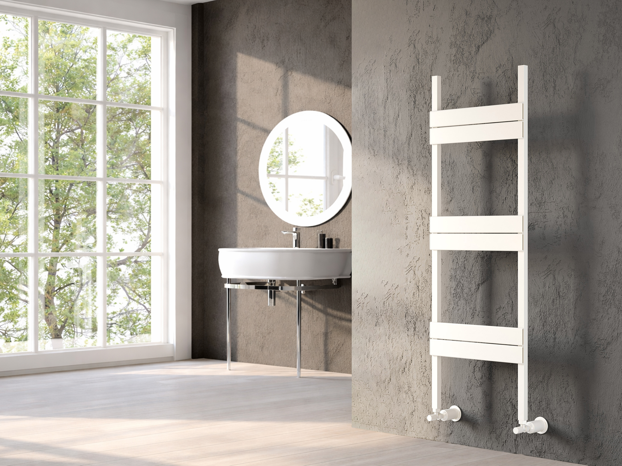 Uscător de prosoape decorativ LOJIMAX, colecția FERRINA Lățime 300 mm. Înălțime 808 mm. alb mat