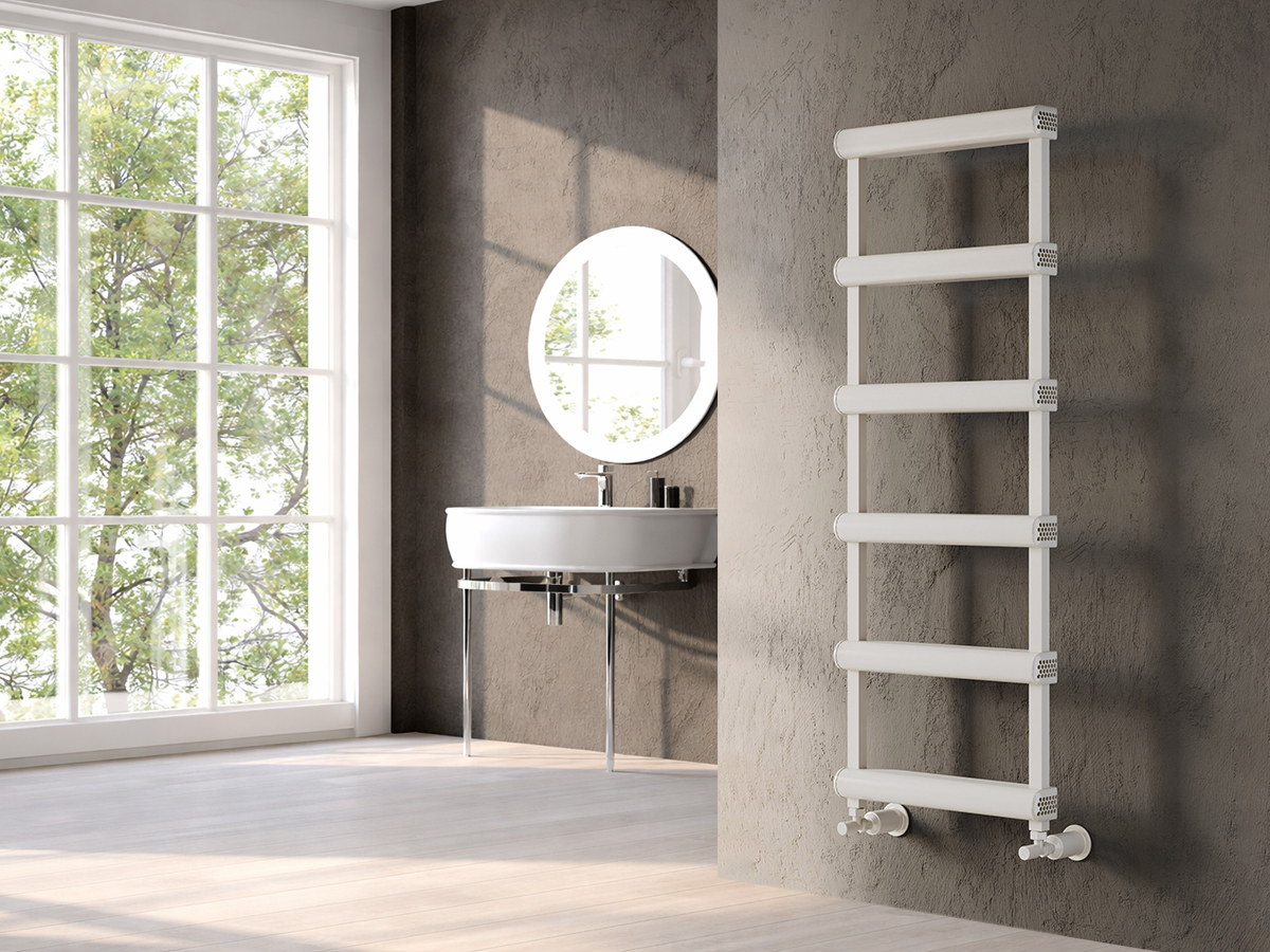 Uscător de prosoape decorativ LOJIMAX, colecția COPPA STYLE Lățime 800 mm. Înălțime 340 mm. alb mat