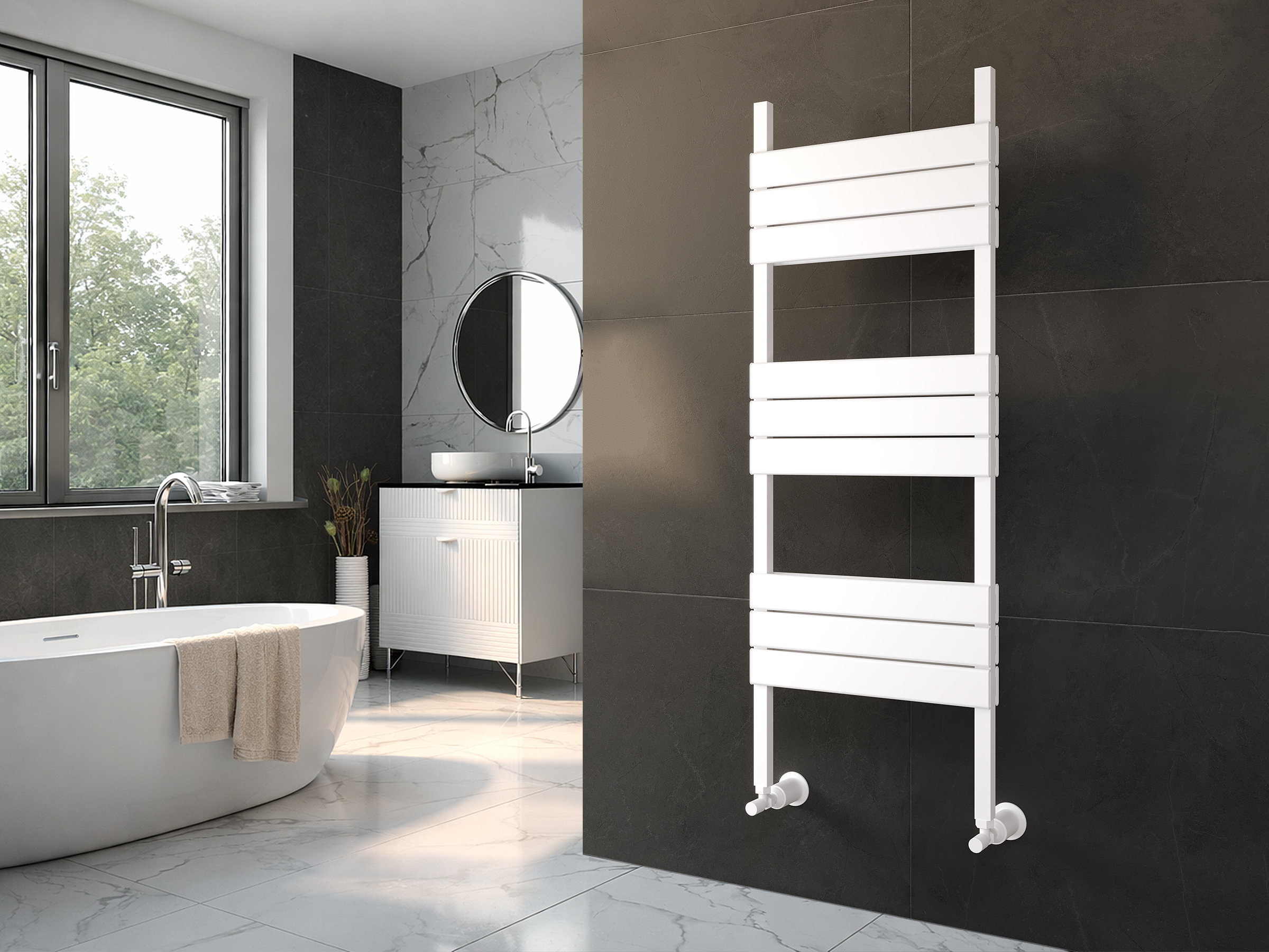 Uscător de prosoape decorativ LOJIMAX, colecția FERRINA PLUS DOUBLE Lățime 300 mm. Înălțime 930 mm. alb mat