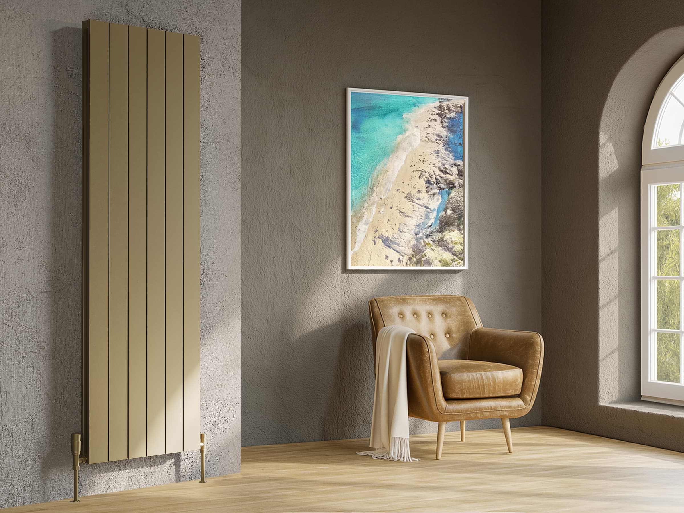 Дизайнерский радиатор LOJIMAX коллекция KALSEDON DOUBLE 1600x375 мм, GOLD SATIN