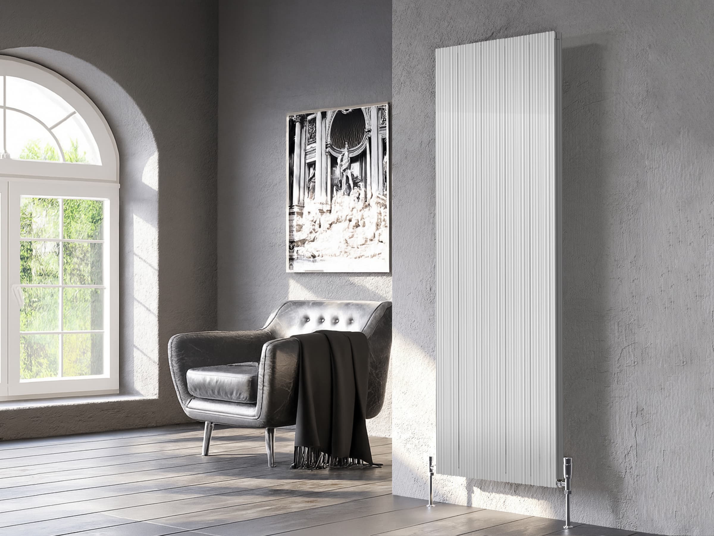 Calorifer decorativ LOJIMAX, colectia BAMBOO DOUBLE inaltimea 300 mm. latimea 239 mm. INOX MATT ANODISING