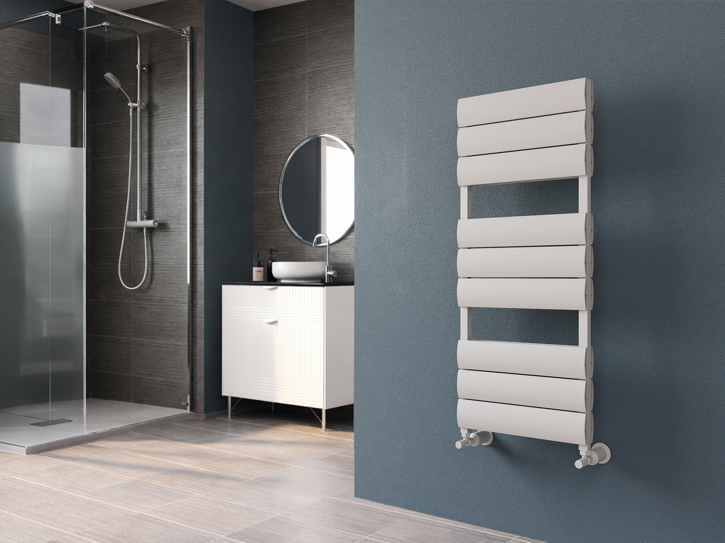 Uscător de prosoape decorativ LOJIMAX, colecția EMERALD DOUBLE Lățime 300 mm. Înălțime 755 mm. alb mat