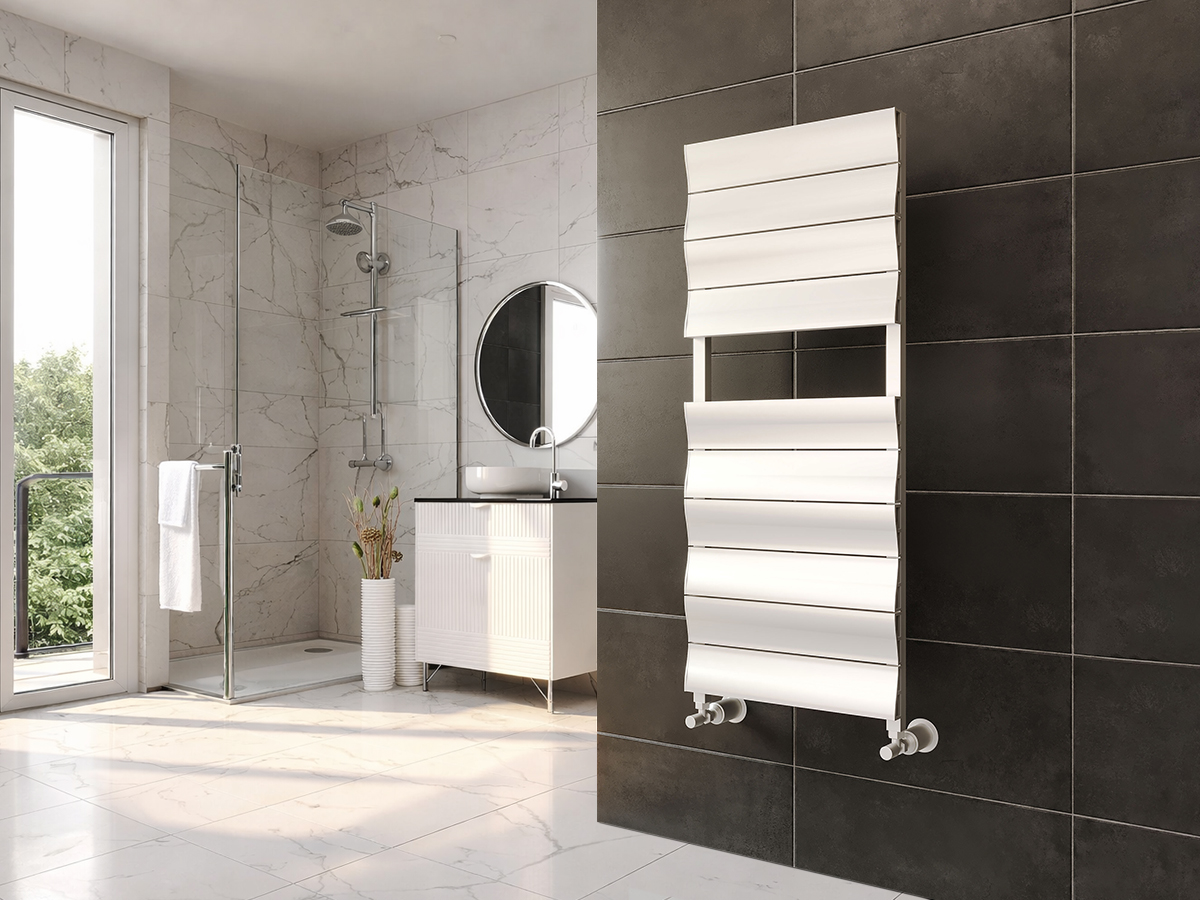 Uscător de prosoape decorativ LOJIMAX, colecția DUAL PLUS Lățime 300 mm. Înălțime 1200 mm. alb mat