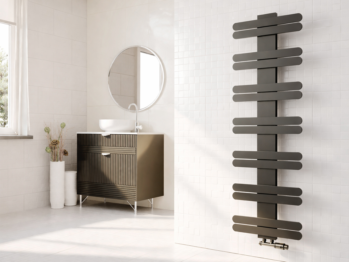 Uscător de prosoape decorativ LOJIMAX, colecția BALLOSS LINE Lățime 1220 mm. Înălțime 500 mm. negru mat