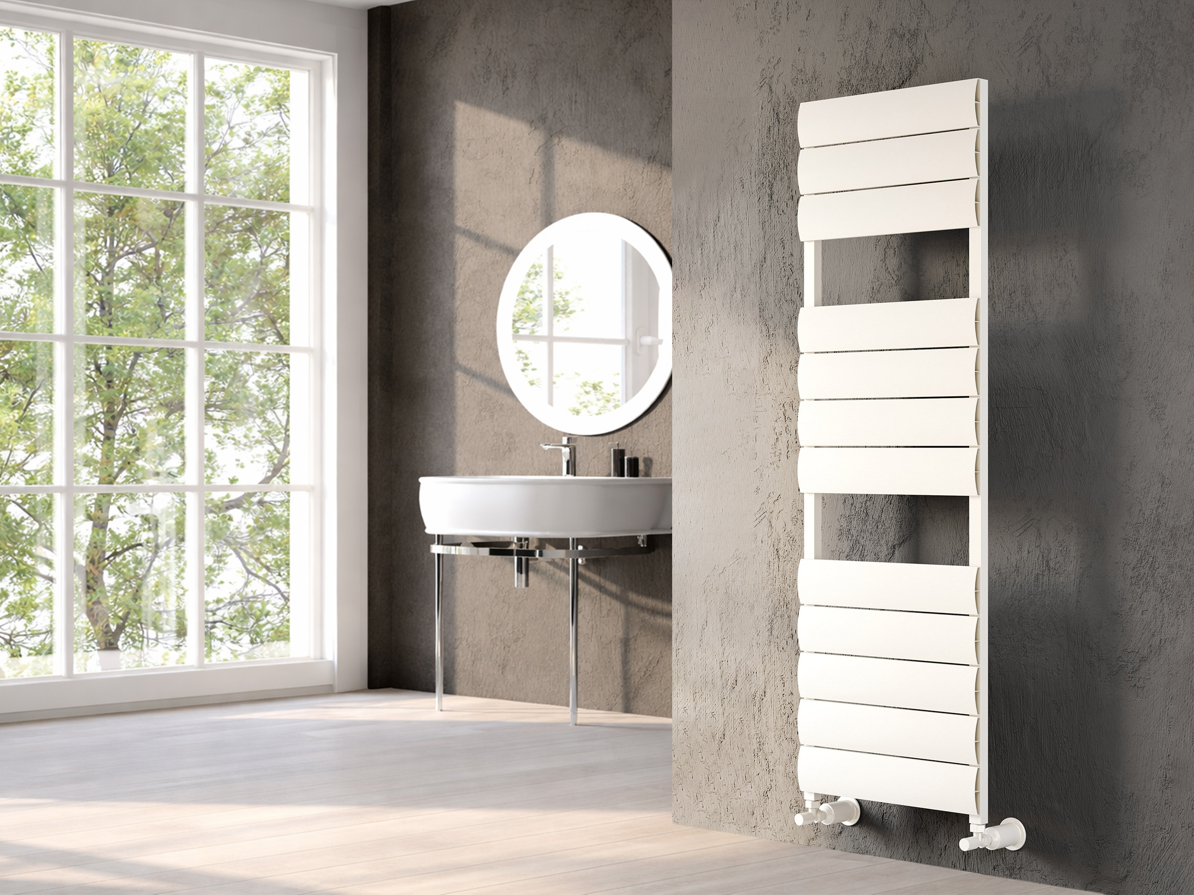 Uscător de prosoape decorativ LOJIMAX, colecția EMERALD PLUS Lățime 300 mm. Înălțime 685 mm. alb mat