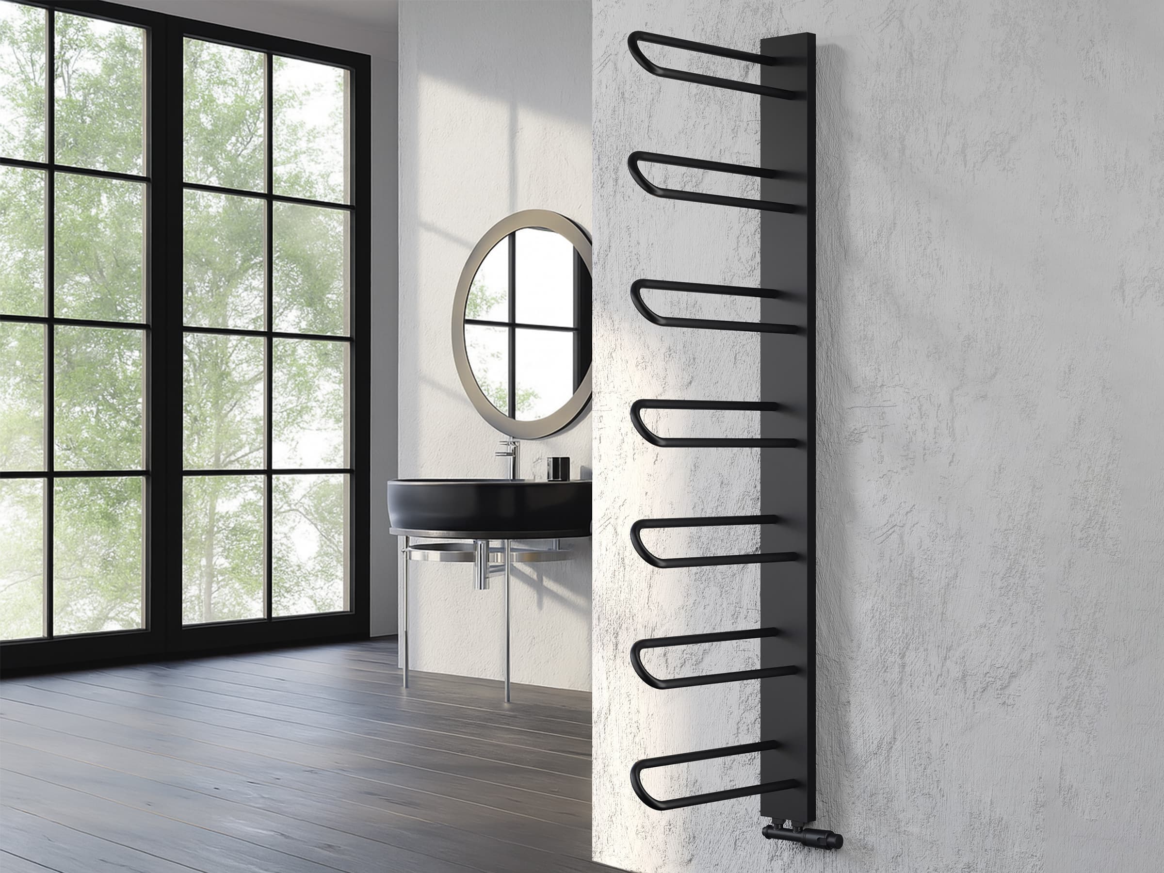 Uscător de prosoape de design LOJIMAX colecția PRUSIAS 1200x400 mm, Negru