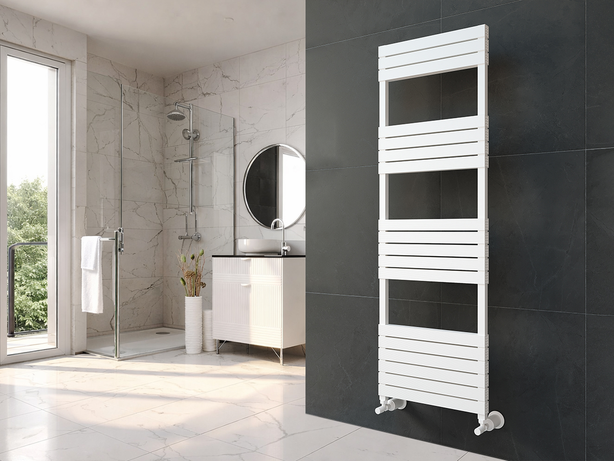 Uscător de prosoape decorativ LOJIMAX, colecția ELEGANT PLUS Lățime 300 mm. Înălțime 790 mm. alb mat