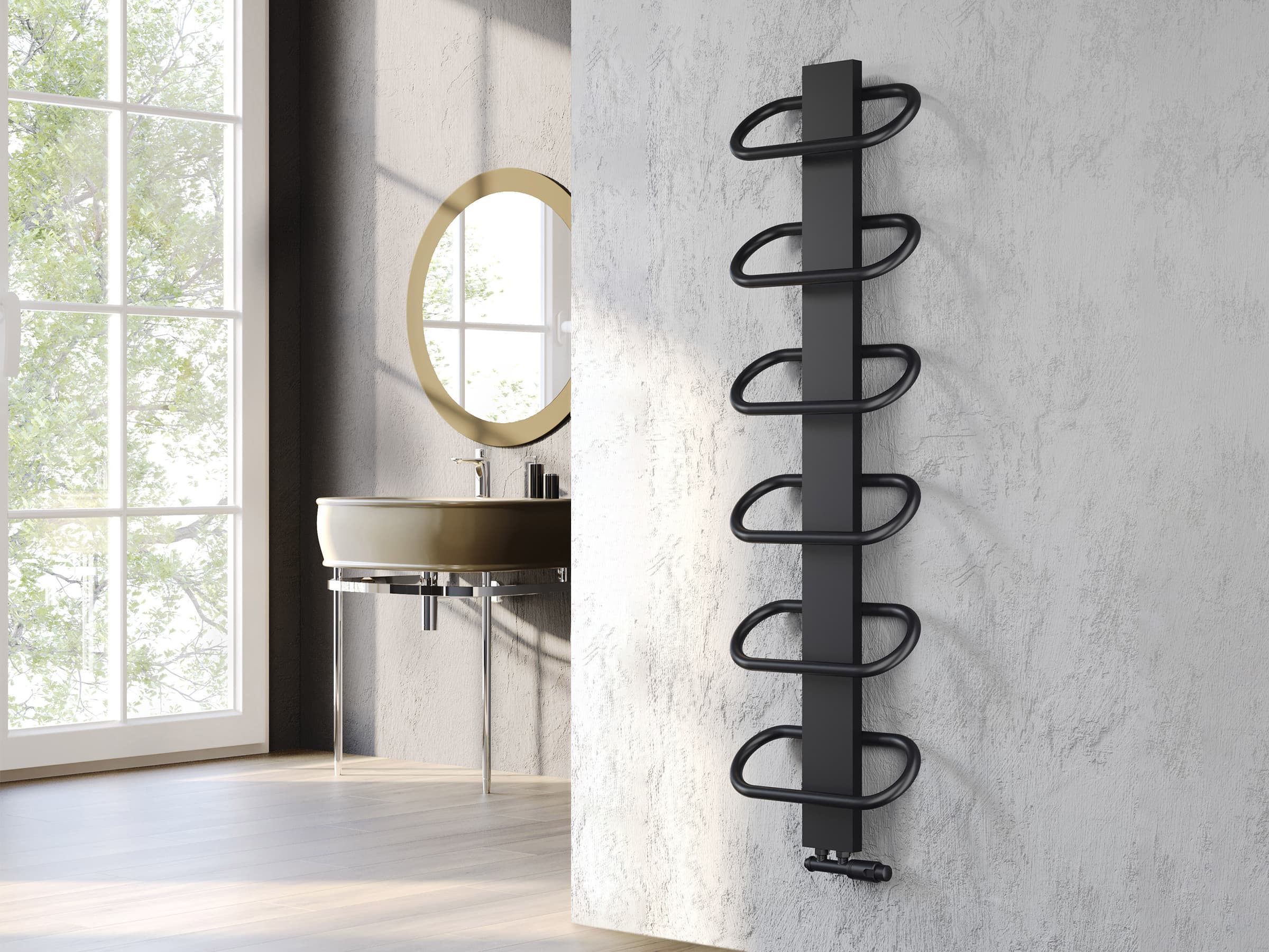 Uscător de prosoape decorativ LOJIMAX, colecția PEARL Lățime 530 mm. Înălțime 400 mm. negru mat