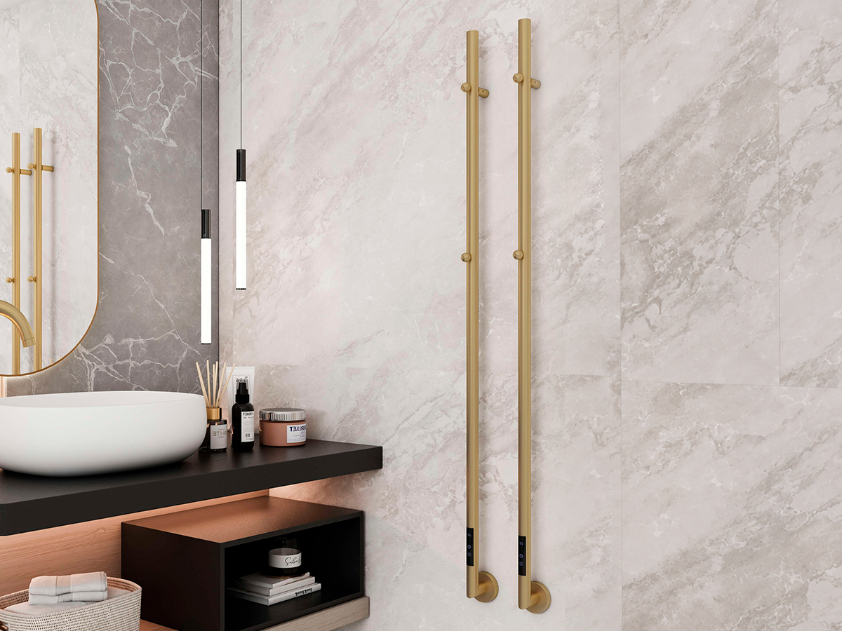 Uscător de prosoape de design CARISA, colecția DANTE, 1500x32 mm, Brushed brass
