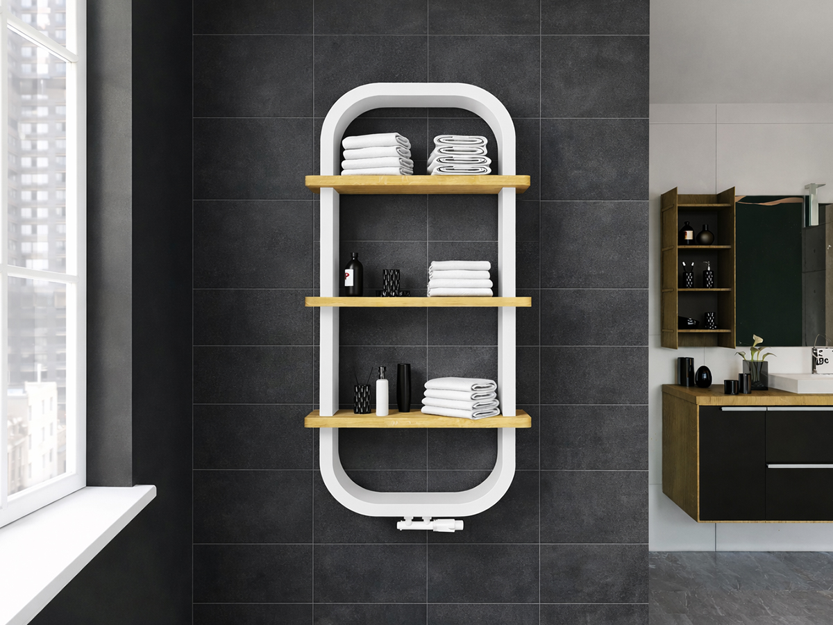 Uscător de prosoape decorativ LOJIMAX, colecția BOLITA Lățime 525 mm. Înălțime 500 mm. alb mat