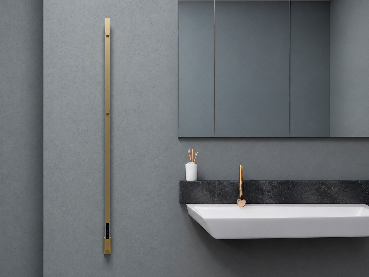 CARISA MAXIM Collection Designer Electric Towel Rail, 1500x30 mm, Brushed Brass