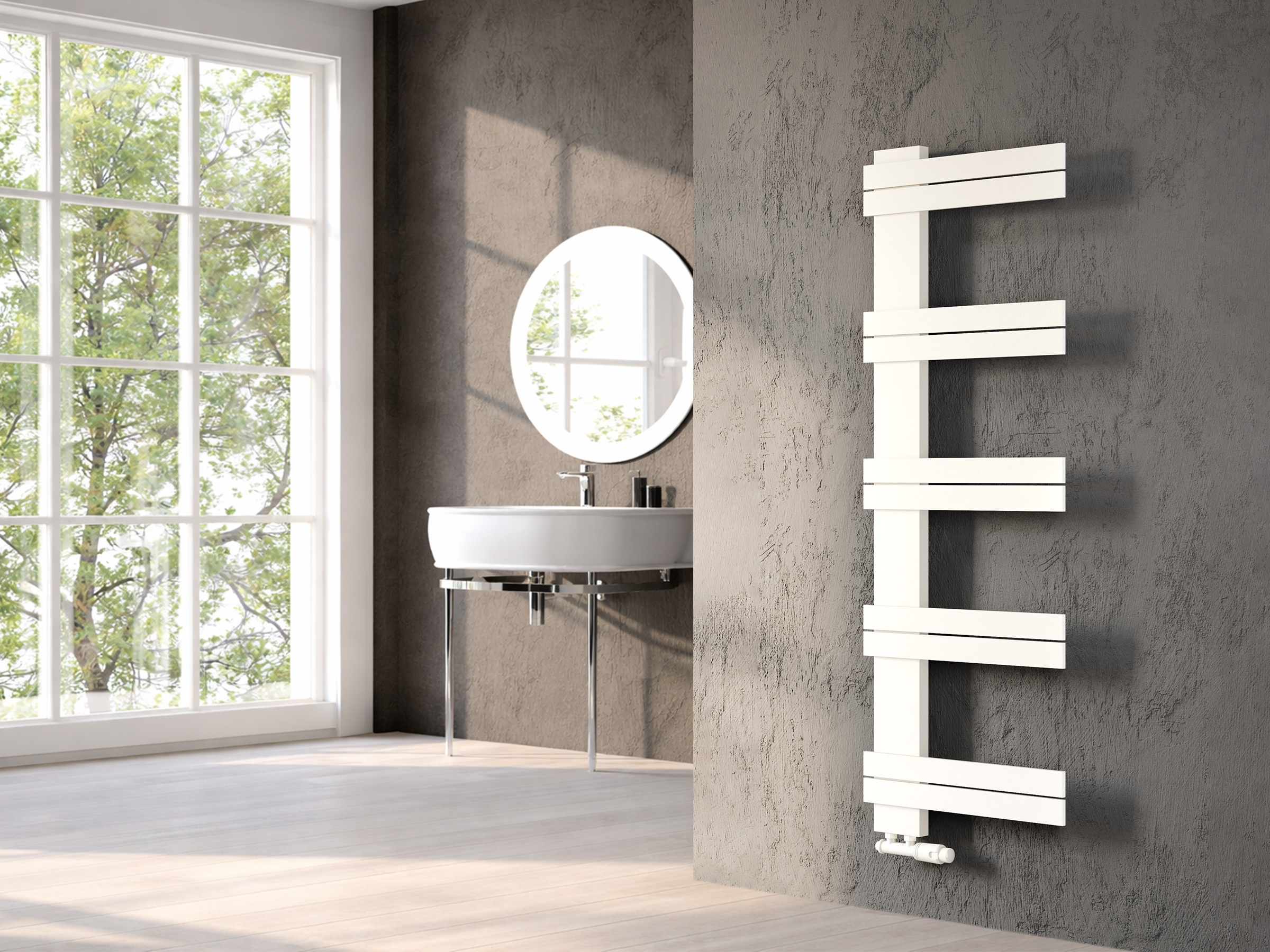 Uscător de prosoape decorativ LOJIMAX, colecția KAUNOS LINE Lățime 500 mm. Înălțime 450 mm. alb mat