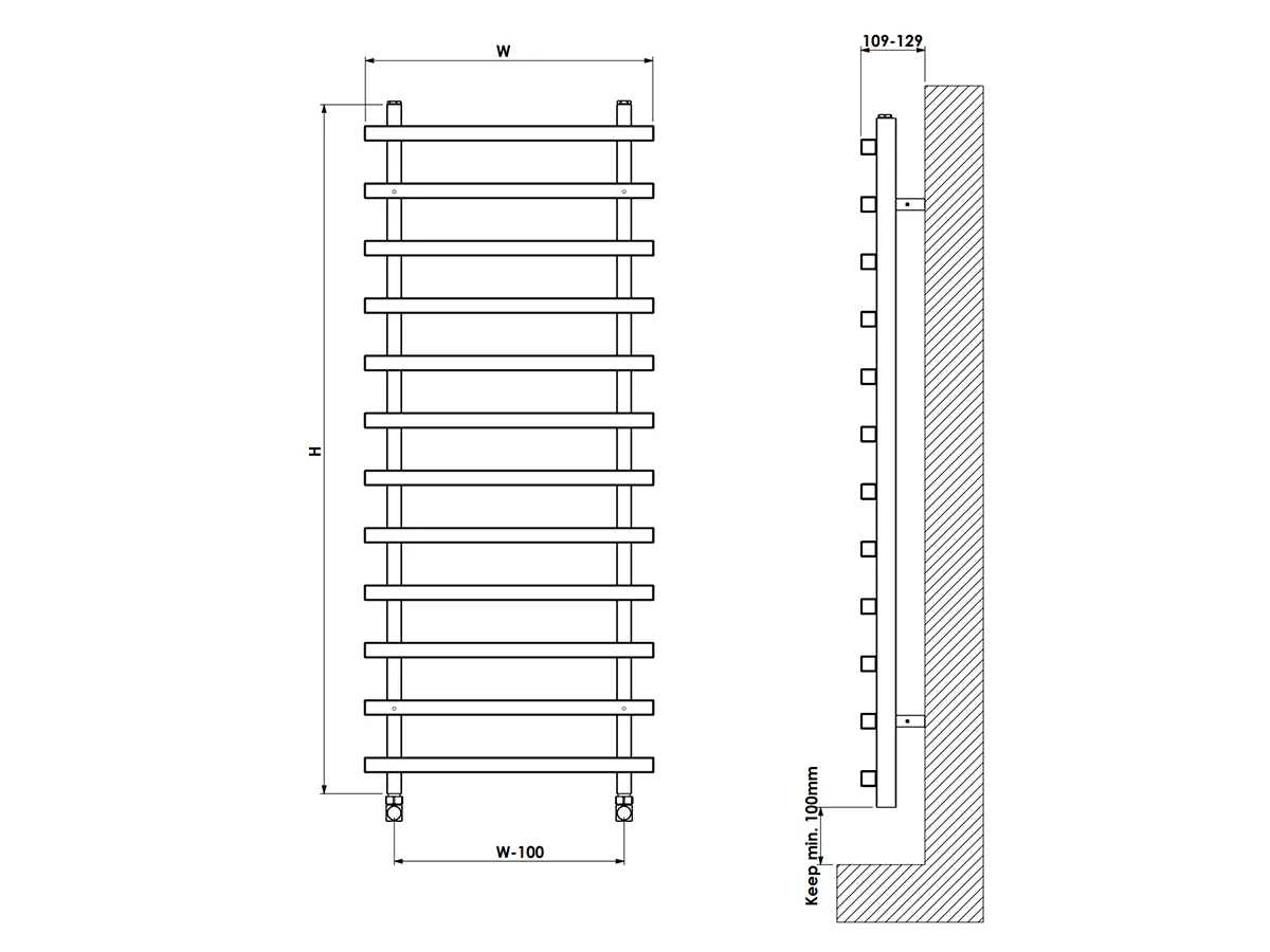 Uscător de prosoape de design CARISA, colecția BARON L, 1200x500 mm, NEGRU