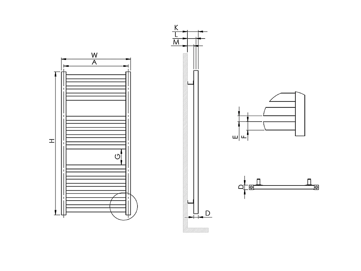 Uscător de prosoape decorativ LOJIMAX, colecția ELEGANT PLUS Lățime 300 mm. Înălțime 790 mm. alb mat