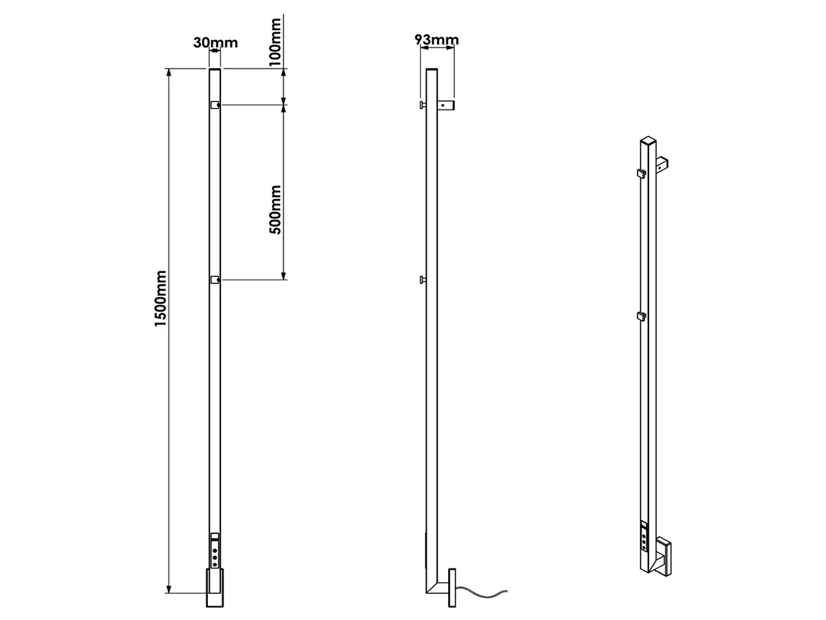 Uscător de prosoape de design CARISA, colecția MAXIM, 1500x30 mm, Negru