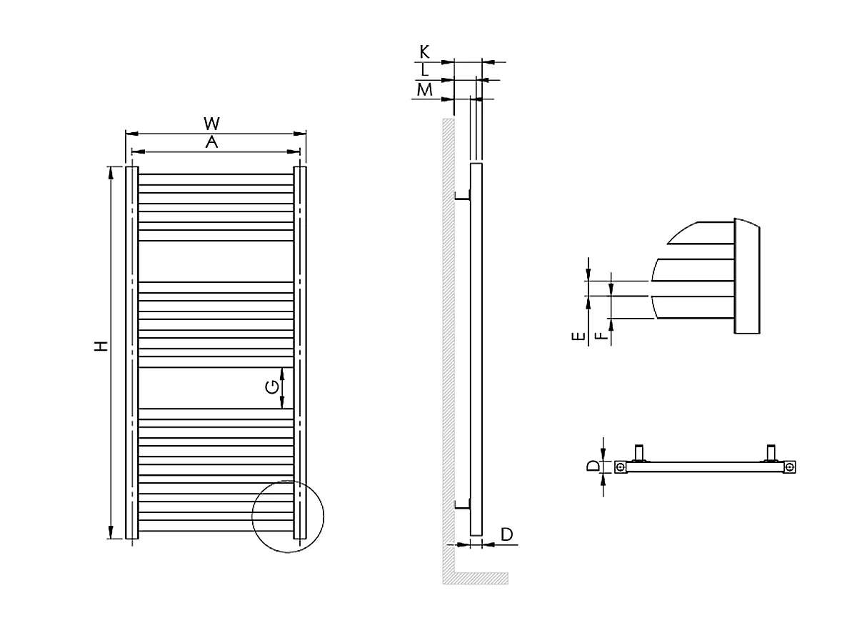Uscător de prosoape decorativ LOJIMAX, colecția BENOIT PLUS Lățime 300 mm. Înălțime 700 mm. alb mat
