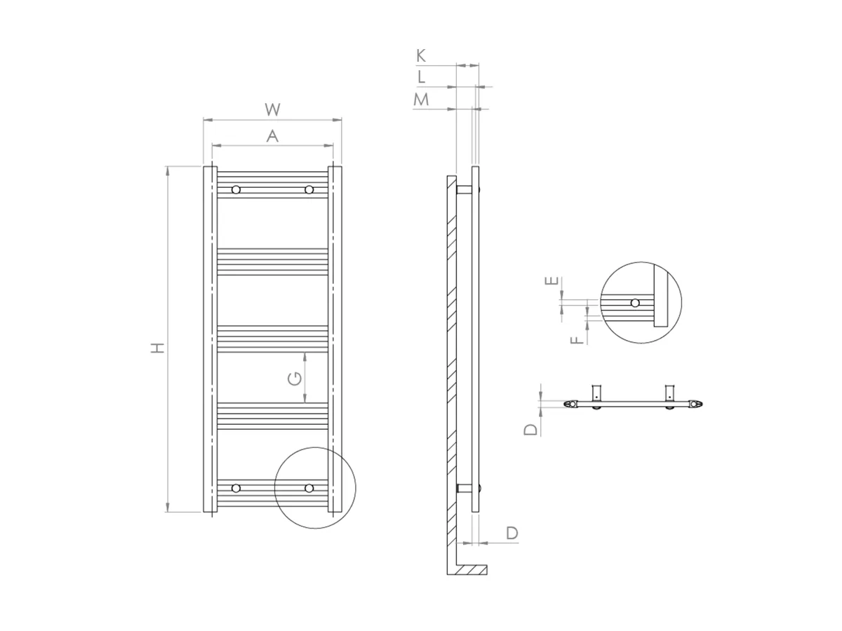 Uscător de prosoape decorativ LOJIMAX, colecția LODOS LINE Lățime 300 mm. Înălțime 750 mm. alb mat