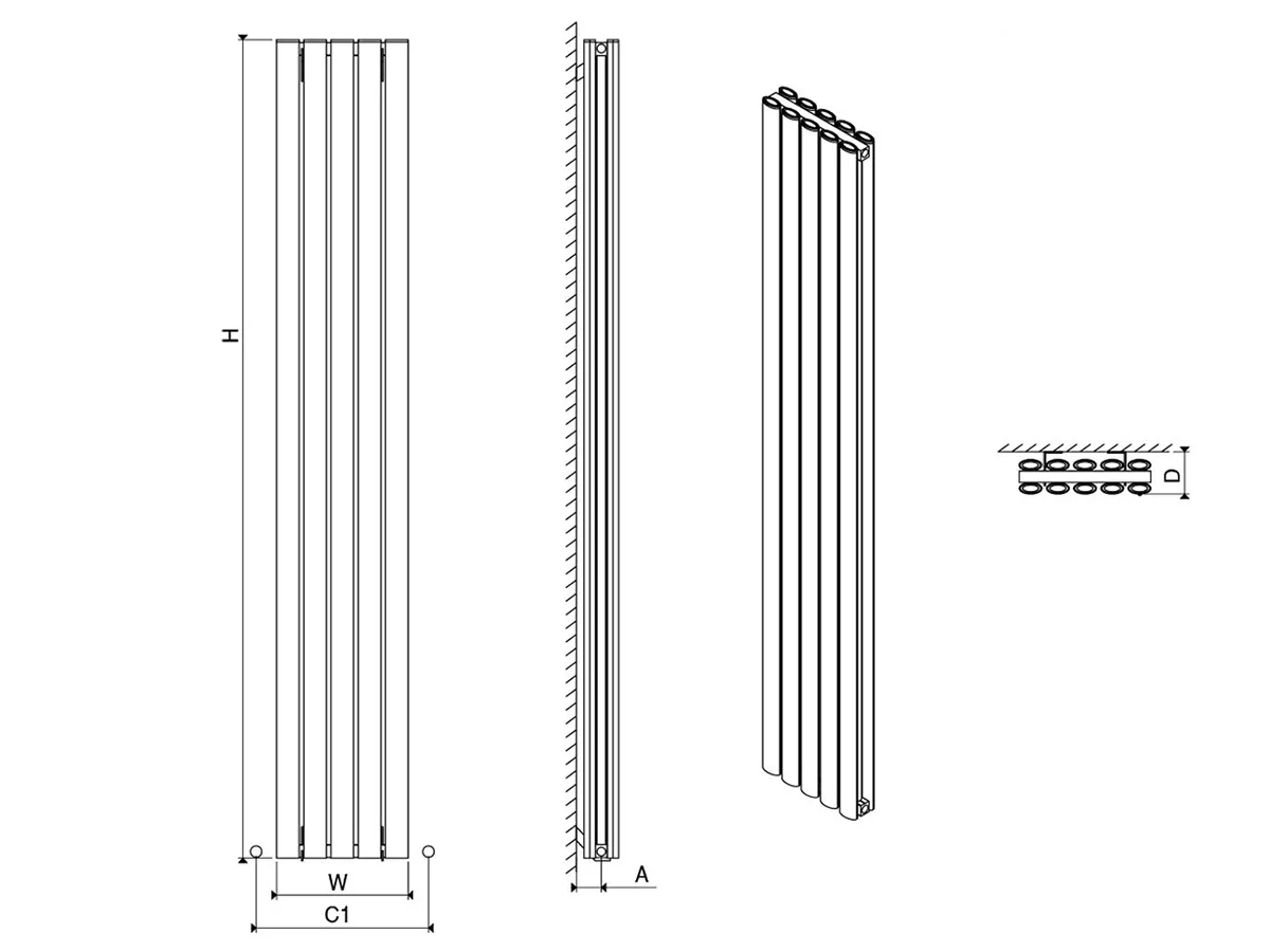 Radiator de design CARISA, colecția TALLIS DOUBLE, 1800x350 mm, ALB