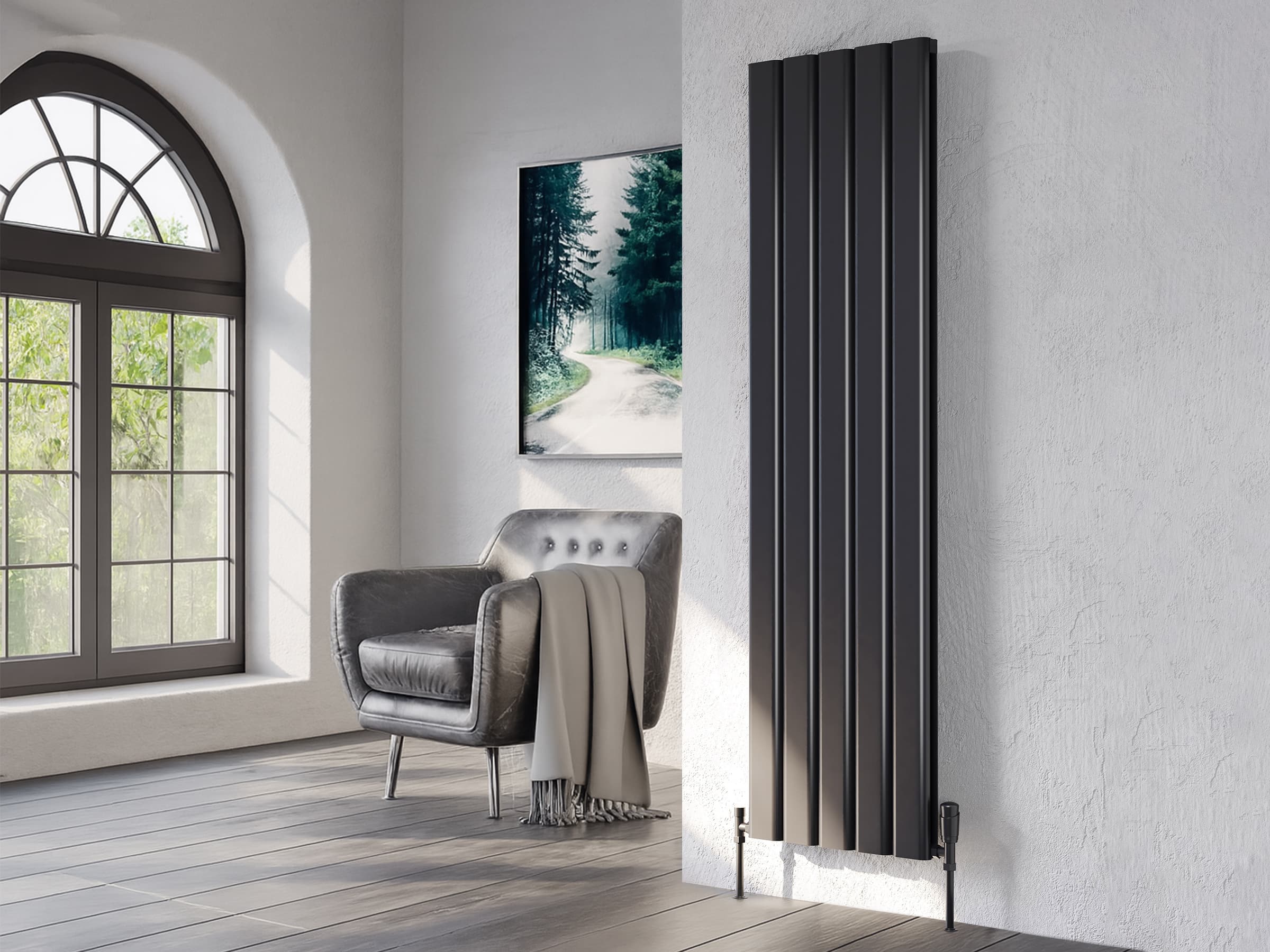 Calorifer decorativ LOJIMAX, colectie DIAMOND DOUBLE 300 mm. 296 mm. negru mat