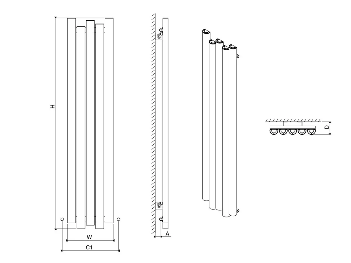 Calorifer decorativ CARISA, colecția MOTION, 1800x310 mm, ANTRACIT