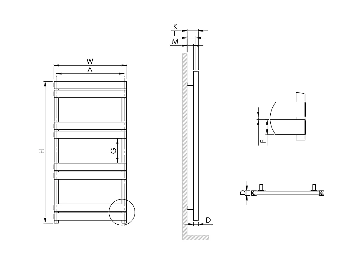 Uscător de prosoape decorativ LOJIMAX, colecția BENOIT DOUBLE LINE Lățime 300 mm. Înălțime 860 mm. alb mat