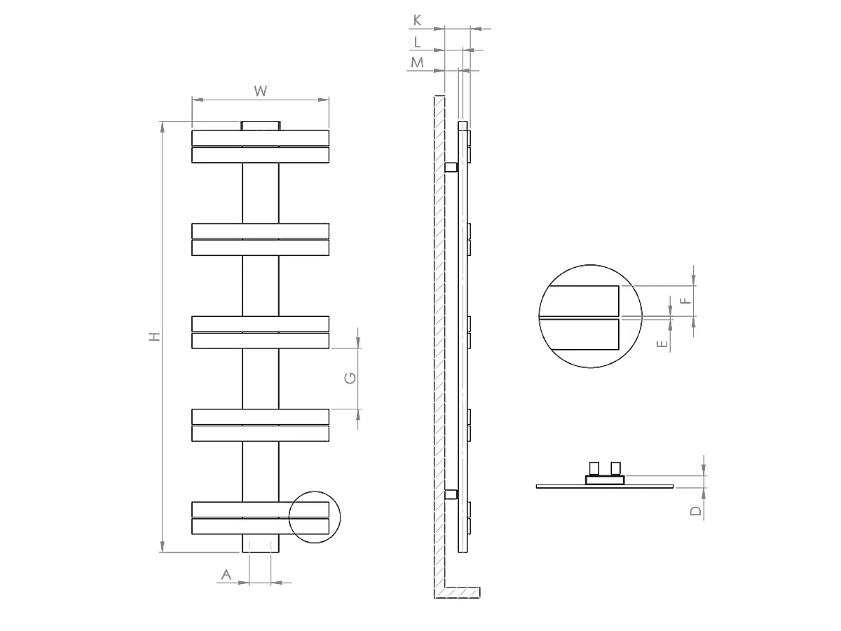 Uscător de prosoape decorativ LOJIMAX, colecția BALLOSS LINE Lățime 1220 mm. Înălțime 500 mm. negru mat