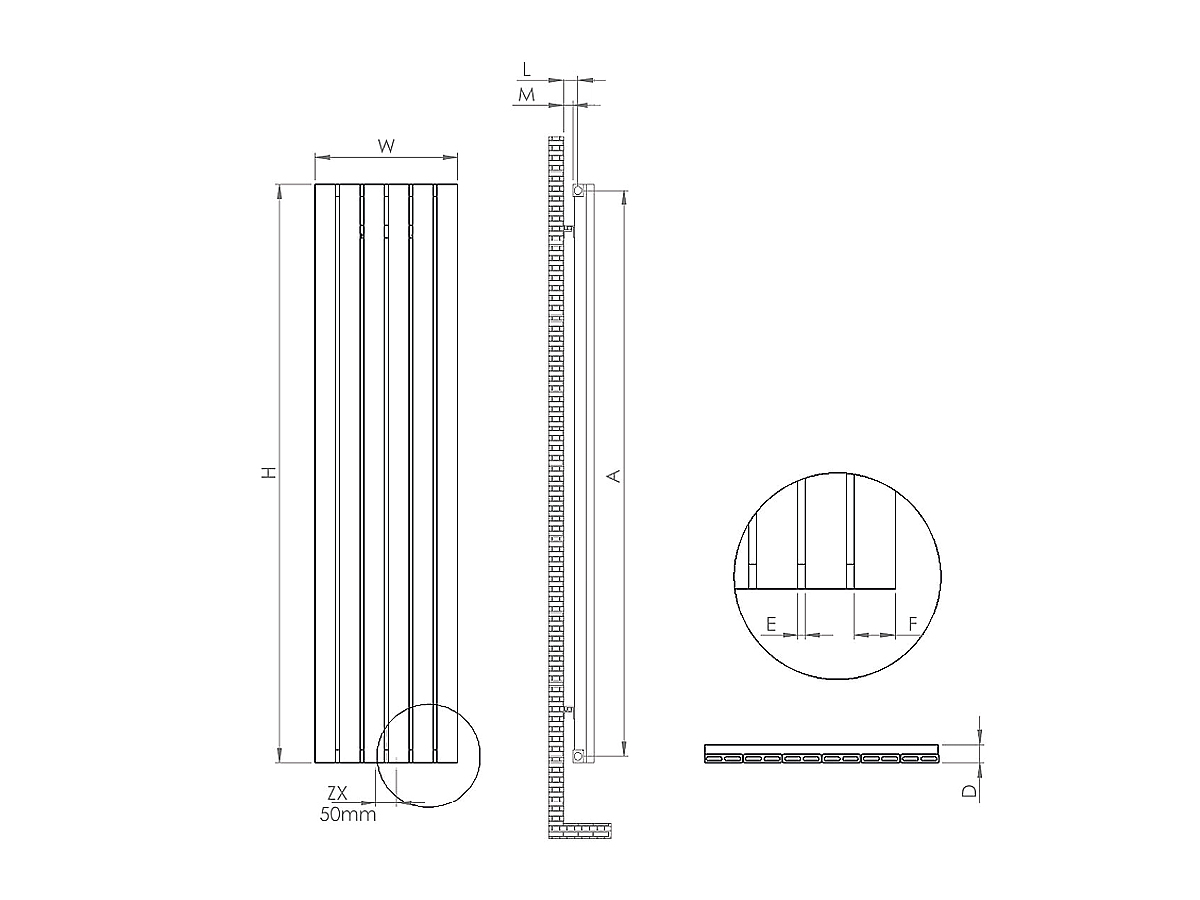 Calorifer decorativ LOJIMAX, colectia BAMBOO inaltimea 300 mm. latimea 239 mm. INOX MATT ANODISING