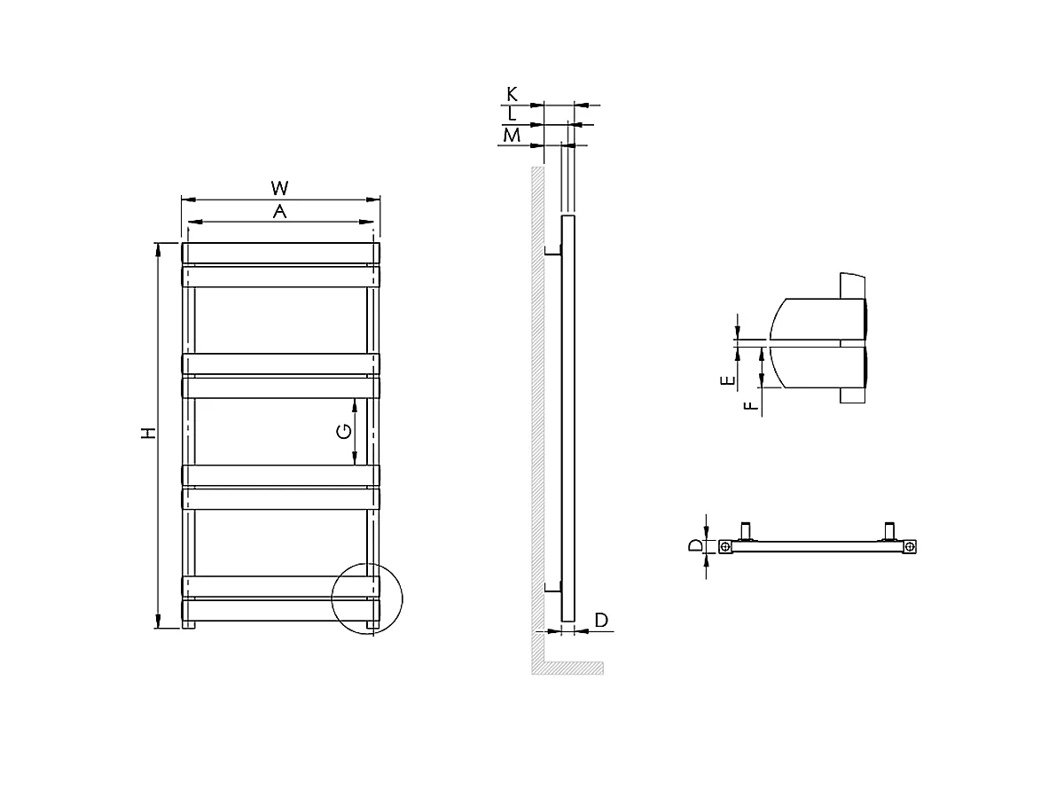 Uscător de prosoape decorativ LOJIMAX, colecția ELEGANT Lățime 300 mm. Înălțime 640 mm. alb mat