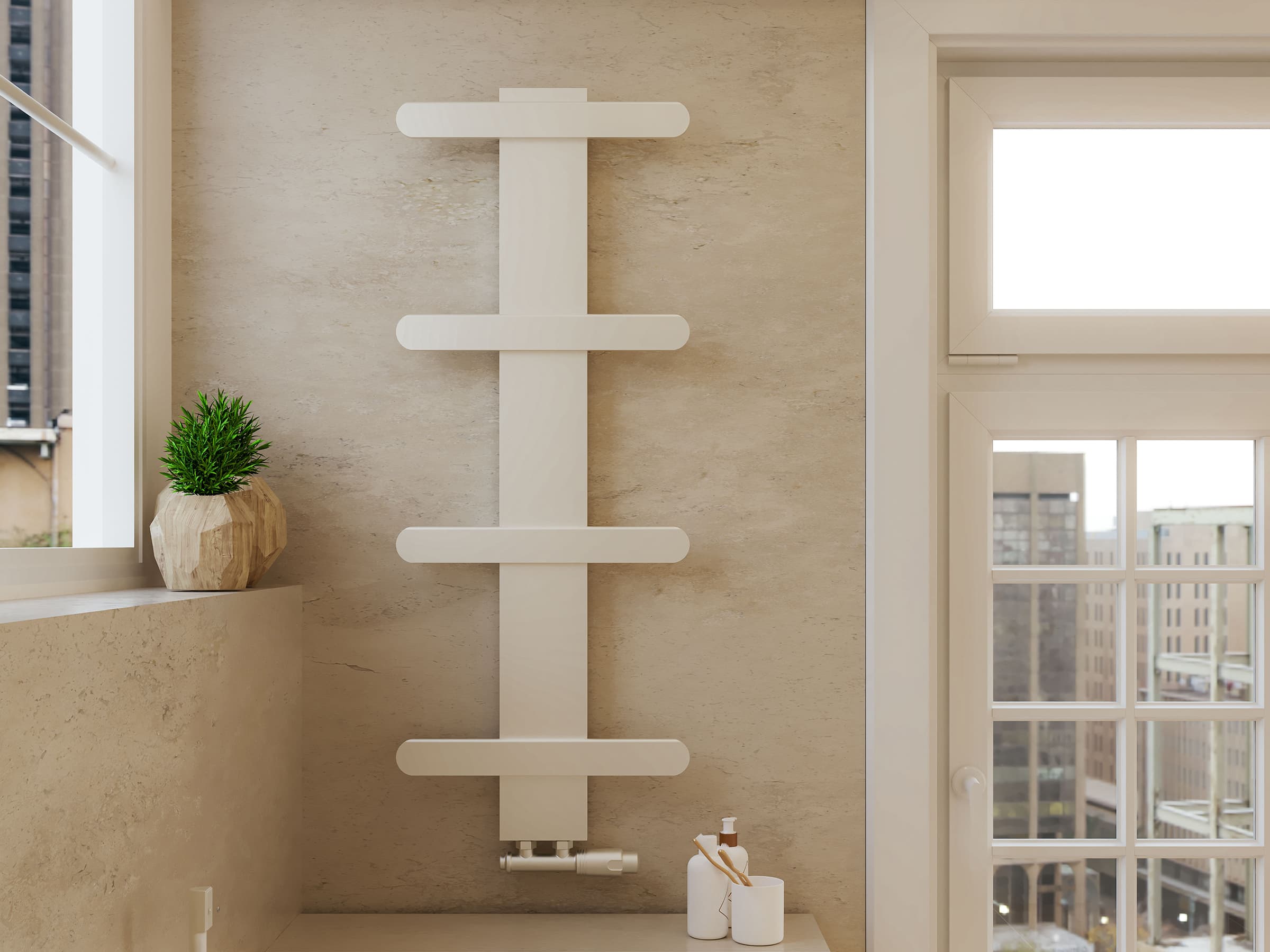 Uscător de prosoape decorativ LOJIMAX, colecția BALLOSS STYLE Lățime 1140 mm. Înălțime 400 mm. alb mat
