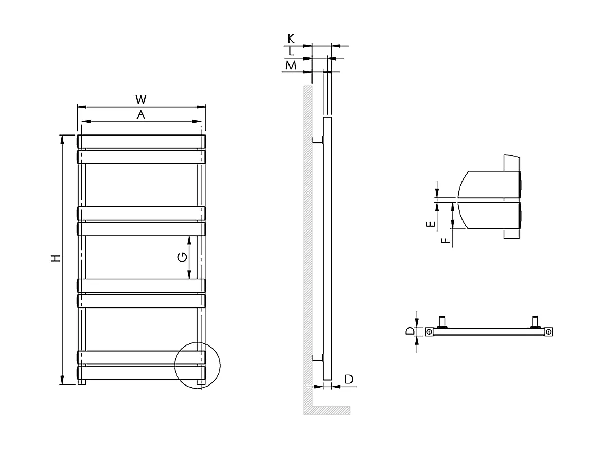 Uscător de prosoape decorativ LOJIMAX, colecția DUAL DOUBLE PLUS Lățime 300 mm. Înălțime 1200 mm. alb mat