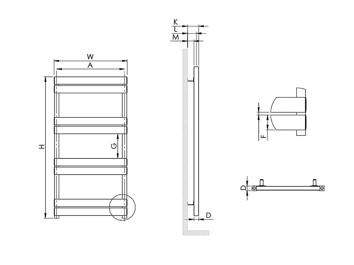 Uscător de prosoape decorativ LOJIMAX, colecția BENOIT LINE Lățime 300 mm. Înălțime 860 mm. alb mat