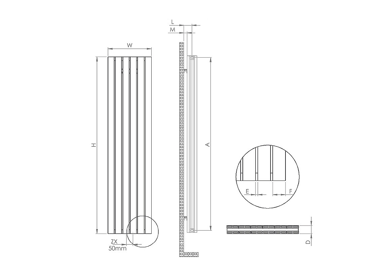 Calorifer decorativ LOJIMAX, colectia BAMBOO DOUBLE inaltimea 300 mm. latimea 239 mm. BLACK MATT ANODISING