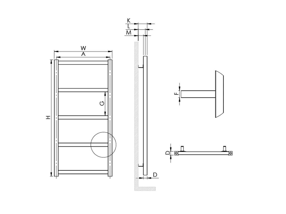 Uscător de prosoape decorativ LOJIMAX, colecția FERRINA DOUBLE LINE Lățime 300 mm. Înălțime 910 mm. alb mat