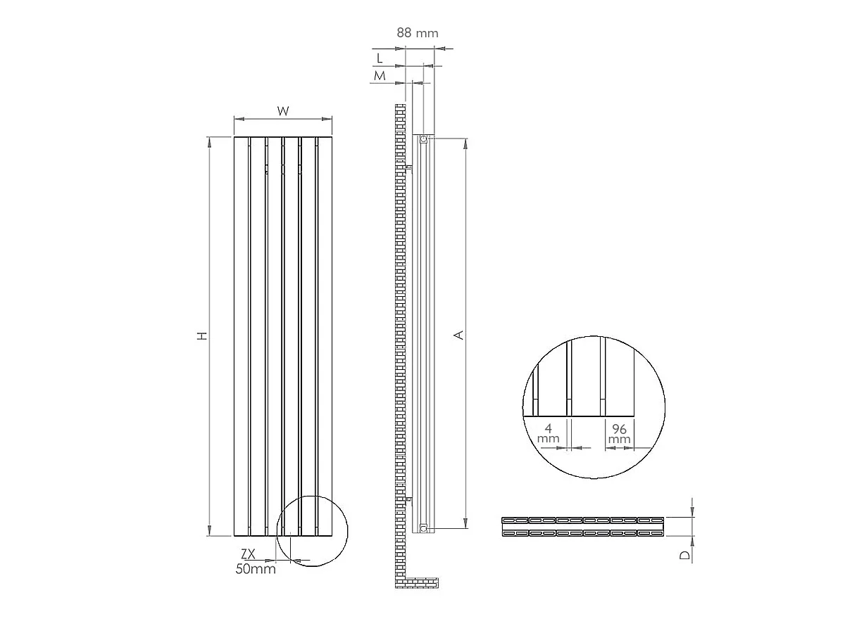 Calorifer decorativ LOJIMAX colecția DIAMOND DOUBLE 1600x396 mm, Alb