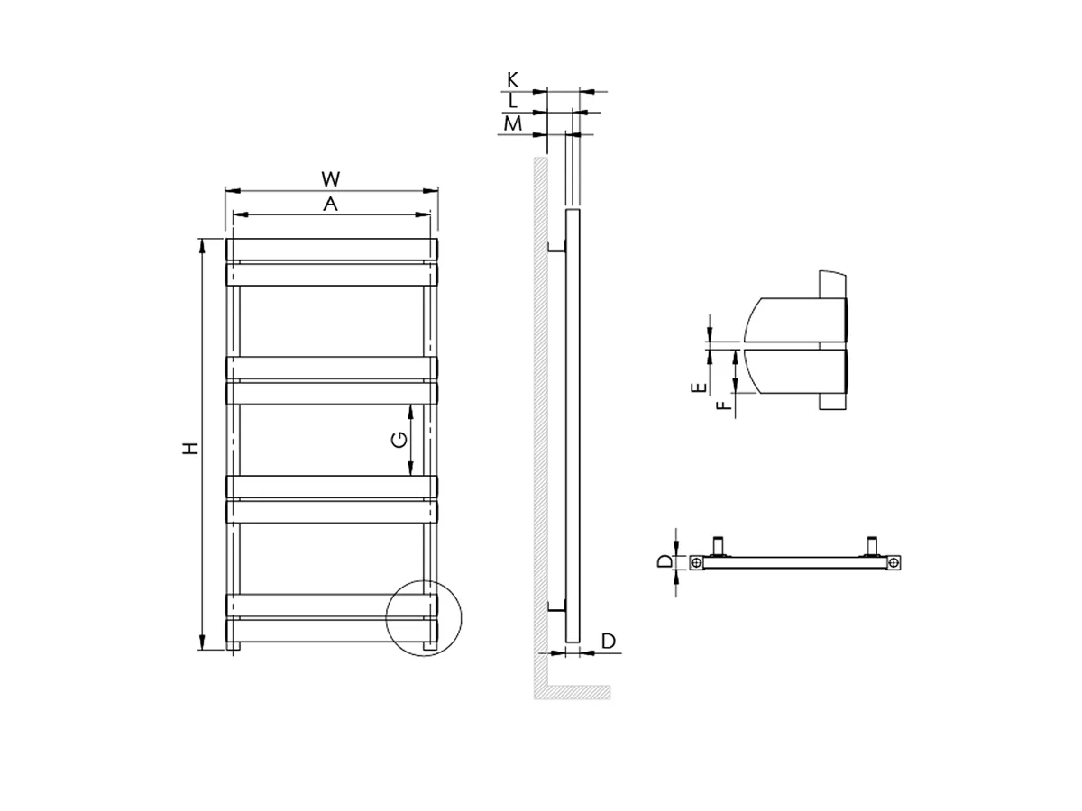 Uscător de prosoape decorativ LOJIMAX, colecția FERRINA Lățime 300 mm. Înălțime 808 mm. alb mat